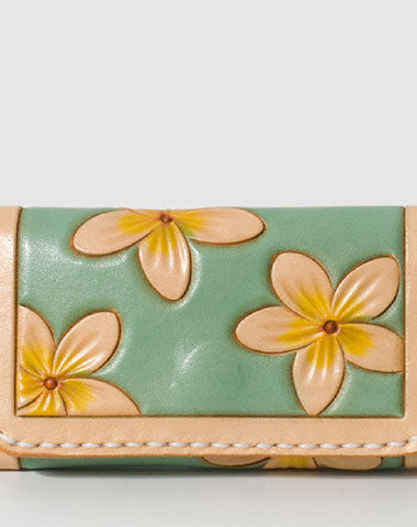 Handmade Leather floral card change coin wallet purse cute small women wallet