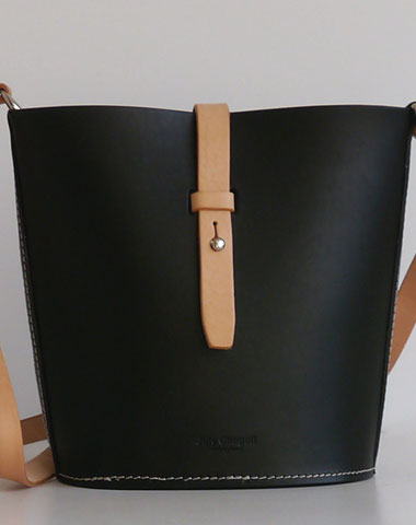 Handmade Womens Black Leather Shoulder Bucket Bag Barrel Purse for Women - EverHandmade
