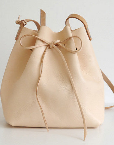 Handmade Leather shoulder bag bucket bag beige for women leather shoulder bag