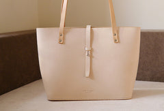 Handmade vintage womens beige leather tote bag handbags purse for women - EverHandmade