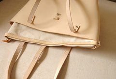 Handmade vintage beige leather normal size tote bag shoulder bag handbag for women