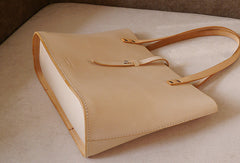 Handmade vintage womens beige leather tote bag handbags purse for women - EverHandmade
