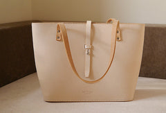 Handmade vintage beige leather normal size tote bag shoulder bag handbag for women