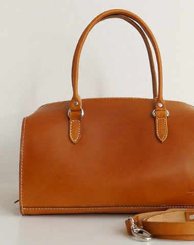 Handmade Leather handbag shoulder bag Boston bag brown for women leather shoulder bag