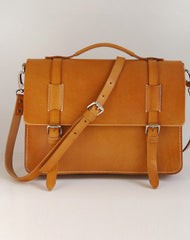 Handmade Leather satchel bag shoulder bag yellow Brown for women leather shoulder bag