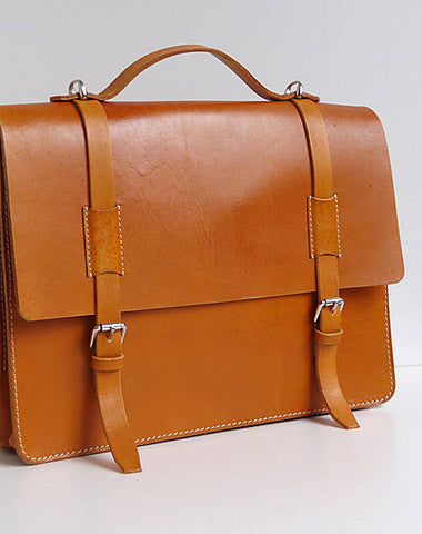 Handmade Leather messenger bag brief yellow brown for men women leather shoulder bag
