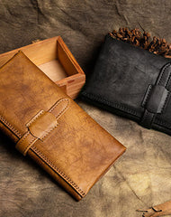 Handmade Long Leather Wallet Trifold Vintage Brown Wallet For Men Women - EverHandmade
