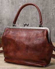Handmade Genuine Bag Vintage Frame Leather Handbag Shoulder Bag Crossbody Bag Women Leather Purse - EverHandmade