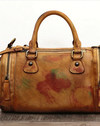 Genuine Handmade Boston Bag Vintage Leather Handbag Shoulder Bag Women Leather Purse - EverHandmade