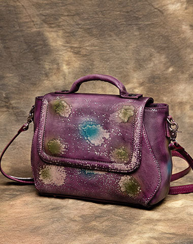 Genuine Handmade Bag Floral Vintage Leather Handbag Shoulder Bag Crossbody Bag Women Leather Purse - EverHandmade