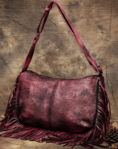 Genuine Handmade Tassels Vintage Leather Crossbody Bag Shoulder Bag Women Leather Purse - EverHandmade