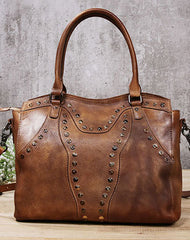 Genuine Handmade Bag Vintage Rivet Leather Handbag Shoulder Bag Crossbody Bag Women Leather Purse - EverHandmade