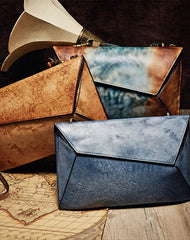 Handmade Vintage Leather Handbag Geometirc Envelope Crossbody Bag Shoulder bag Leather Clutch Wallet For Women