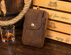 Brown Cool Mens Leather Waist Bag Belt Pouch Belt Bag Waist Phone Holder for Men