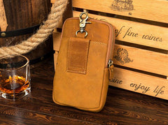 Brown Cool Mens Leather Waist Bag Belt Pouch Belt Bag Waist Phone Holder for Men