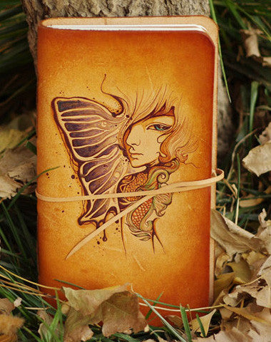 Handmade leather handpainted notebook/travel book/diary/journal - EverHandmade