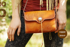Handcraft retro crossbody leather floral hand dyed shoulder bag /handbag for women - EverHandmade