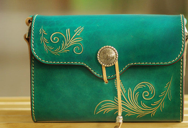 Handcraft retro crossbody leather floral hand dyed shoulder bag /handbag for women - EverHandmade
