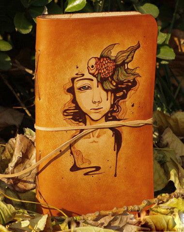 Handmade vintage leather notebook/travel book/diary/journal hand-painted - EverHandmade