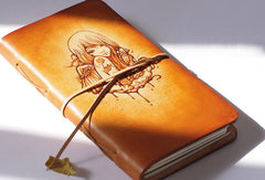 Handcraft vintage brown leather hand painted dyed notebook/travel book/diary/journal - EverHandmade