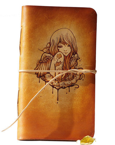 Handcraft vintage brown leather hand painted dyed notebook/travel book/diary/journal - EverHandmade