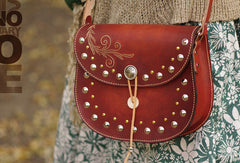 Handcraft retro crossbody leather rivet hand dyed shoulder bag /handbag for women - EverHandmade