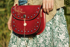Handcraft retro crossbody leather rivet hand dyed shoulder bag /handbag for women - EverHandmade