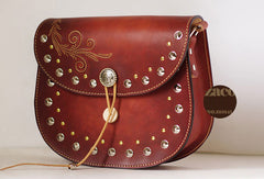 Handcraft retro crossbody leather rivet hand dyed shoulder bag /handbag for women - EverHandmade