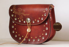 Handcraft retro crossbody leather rivet hand dyed shoulder bag /handbag for women