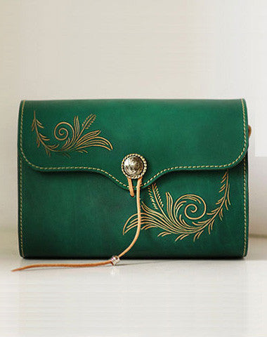 Handcraft retro crossbody leather floral hand dyed shoulder bag /handbag for women - EverHandmade