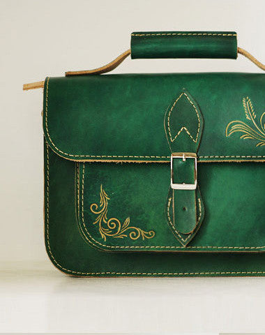 Handcraft vintage floral leather Carved Satchel shoulder bag purse for women girl