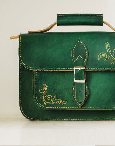 Handcraft vintage floral leather Carved Satchel shoulder bag purse for women girl - EverHandmade