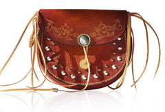 Handcraft vintage floral leather rivet Carved hip bag belt bag pocket for women girl - EverHandmade