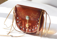 Handcraft vintage floral leather rivet Carved hip bag belt bag pocket for women girl - EverHandmade