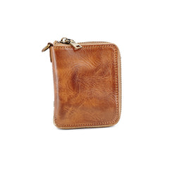Zip Women Coffee Leather Billfold Wallet Small Zip Wallets Around Zipper Wallets For Women