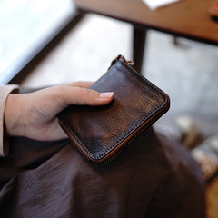 Zip Women Coffee Leather Billfold Wallet Small Zip Wallets Around Zipper Wallets For Women