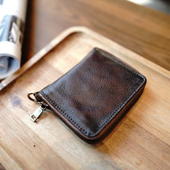 Zip Women Coffee Leather Billfold Wallet Small Zip Wallets Around Zipper Wallets For Women