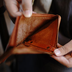 Zip Women Coffee Leather Billfold Wallet Small Zip Wallets Around Zipper Wallets For Women