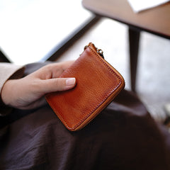 Zip Women Coffee Leather Billfold Wallet Small Zip Wallets Around Zipper Wallets For Women