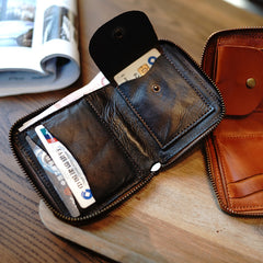 Zip Women Brown Leather Billfold Wallet Small Zip Wallets Around Zipper Wallets For Women