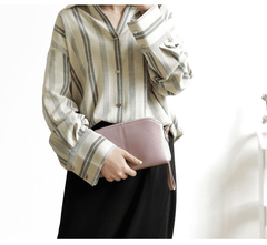 Zip Womens Leather Wristlet Wallet Gray Crossbody Purse Cute Shoulder Bag for Women