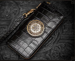 Handmade Leather Tibetan Mens Biker Chain Wallet Cool Wallet Long Chain Wallets for Men