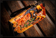 Handmade Leather Tooled At Whim Mens Chain Biker Wallet Cool Leather Wallet Long Phone Wallets for Men