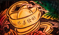Handmade Leather Tooled Carp Mens Biker Chain Wallet Cool Leather Wallet Long Chain Wallets for Men