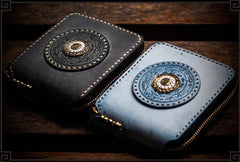 Handmade Leather Tibetan Mens billfold Wallet Cool Chain Wallet Biker Wallet for Men