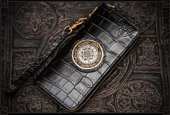 Handmade Leather Tibetan Mens Biker Chain Wallet Cool Wallet Long Chain Wallets for Men