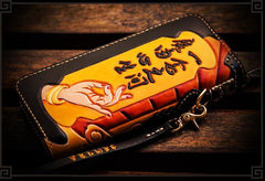 Handmade Leather Tooled At Whim Mens Chain Biker Wallet Cool Leather Wallet Long Phone Wallets for Men