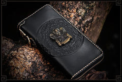 Handmade Leather Tibetan Mens Biker Chain Wallet Cool Leather Wallets Long Clutch Wallets for Men