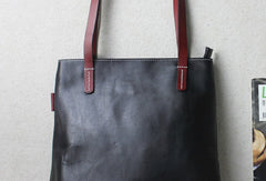 Handmade leather tote bag black yellow vintage shoulder bag shopper bag women - EverHandmade