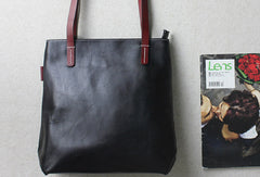 Handmade leather tote bag black yellow vintage shoulder bag shopper bag women - EverHandmade